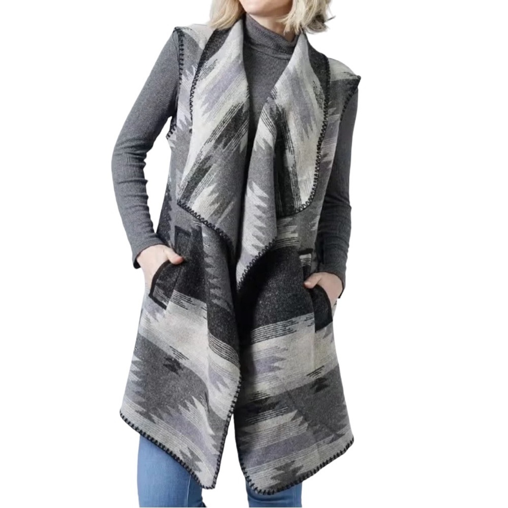 L.I.B. New York Western Flagstaff/Aztec Pocket Vest, Black.  One Size (O/S)